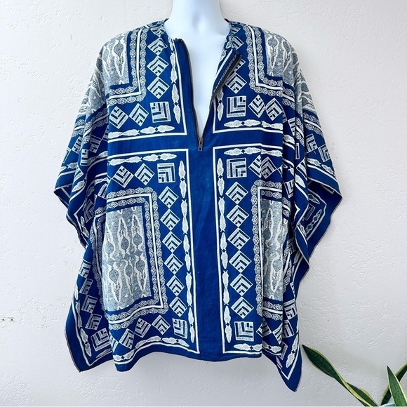 BILLY REID Mens Tribal Print Oversized Poncho Shirt S Resort Wear - Picture 2 of 13